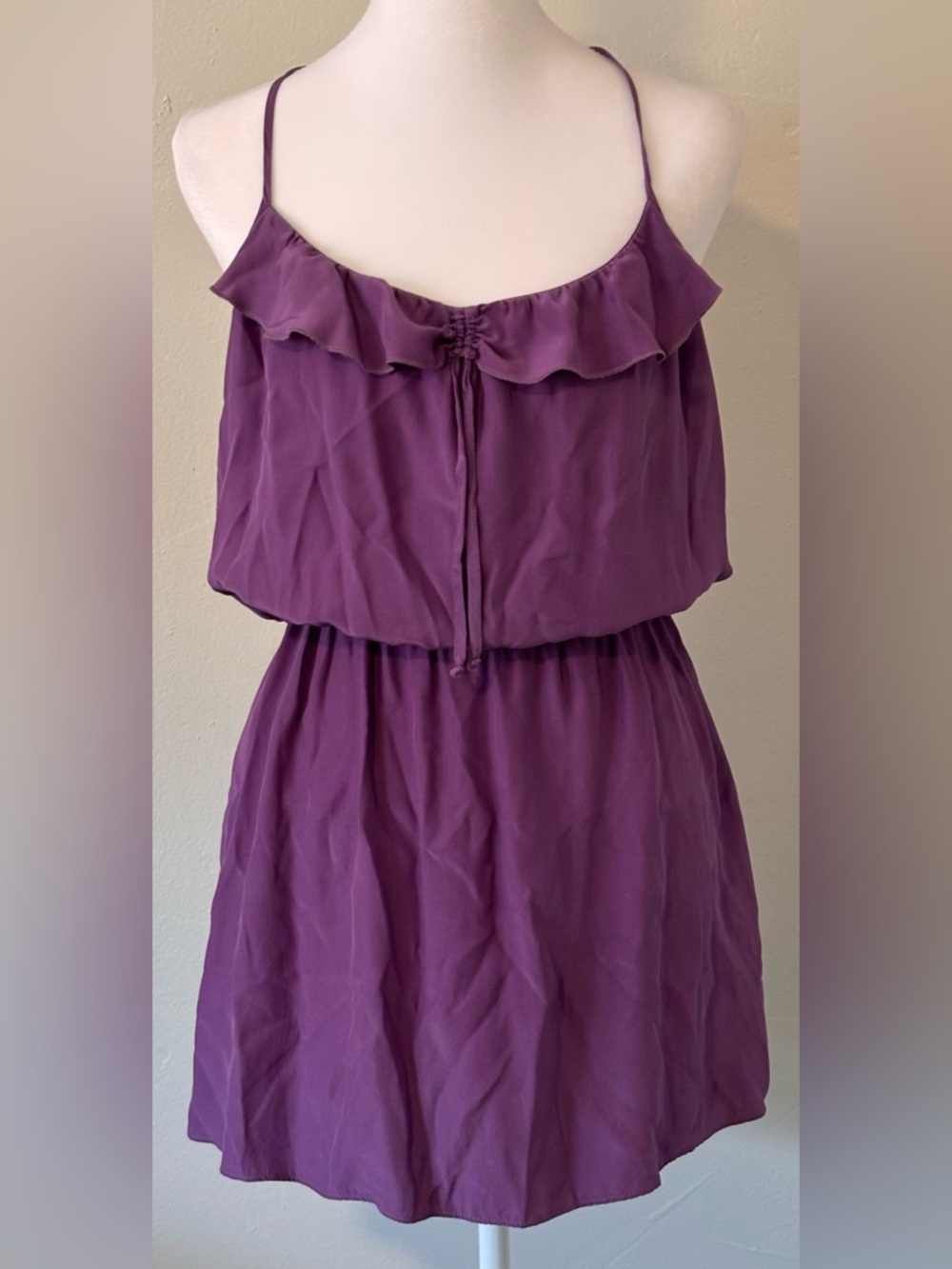 🌸 Parker 100% Silk Elastic Smoked Waist Purple Dress Size Medium